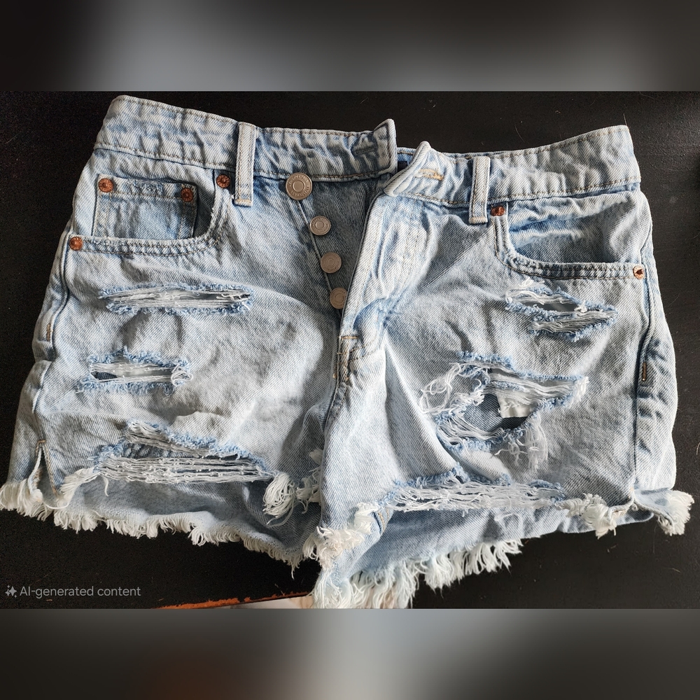 Aeropostale Blue Jean Shorts Distressed High-Waisted